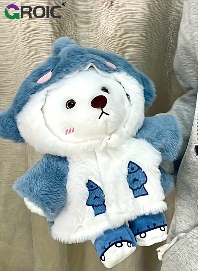 GROIC Teddy Bear with Clothes, Plushie Clothes for Stuffed Animals, Bear Clothes Blue Shark Outfit, Pre-Kindergarten Toys, Plush Bear Cuddly Toy, Best Gift for Kids Girls Women Birthday, Cute Bear Doll - Image 2